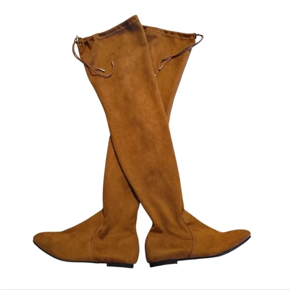 Nature Breeze Tan Vegan Suede Side Zip Boho Thigh High Boots SZ‎ 8 Festival